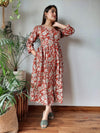 Eclipsing Blockprinted Cotton Red Long Dress