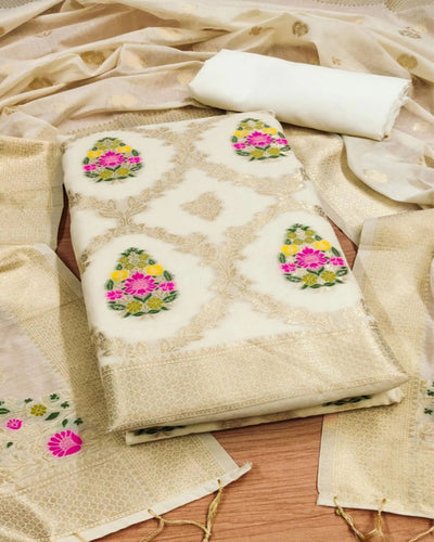 Indiehaat | Banarasi Cotton Brocade Suit Cream