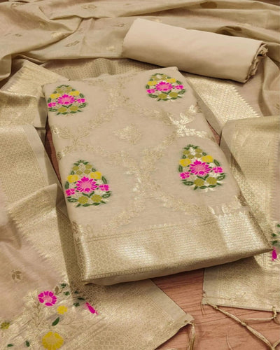 Indiehaat | Banarasi Cotton Brocade Suit Beige