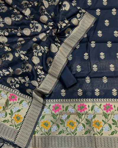 Indiehaat | Banarasi Cotton Brocade Suit Blue