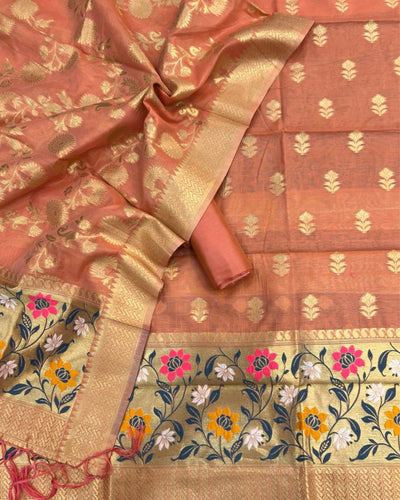 Indiehaat | Banarasi Cotton Brocade Suit Orange