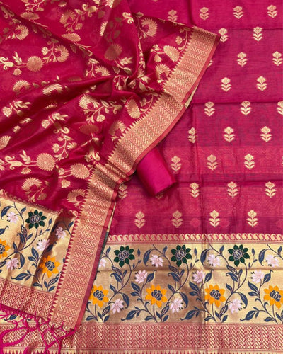 Indiehaat | Banarasi Cotton Brocade Suit Pink