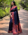 Indiehaat | Paithani Silk Zari Woven Contrast Navy Saree