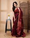 Indiehaat | Matka Silk Maroon Saree Jacquard Weaving