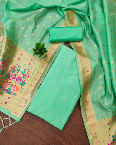 Indiehaat | Banarasi Lichi Silk Green Brocade Suit