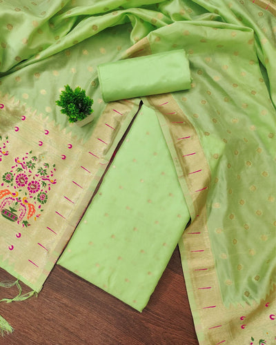 Indiehaat | Banarasi Lichi Silk Green Brocade Suit