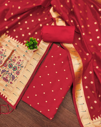 Indiehaat | Banarasi Lichi Silk Red Brocade Suit