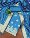 Indiehaat | Banarasi Brocade Lichi Silk Blue Suit