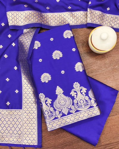 Indiehaat | Banarasi Brocade Lichi Silk Blue Suit