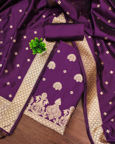Indiehaat | Banarasi Brocade Lichi Silk Purple Suit