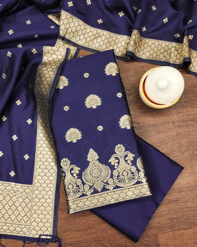 Indiehaat | Banarasi Brocade Lichi Silk Blue Suit