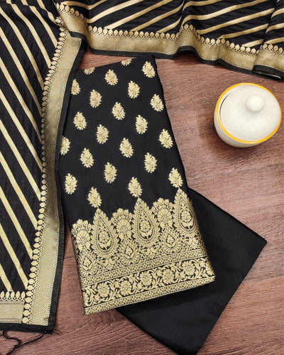 Indiehaat | Banarasi Lichi Silk Black Suit Brocade Weaving