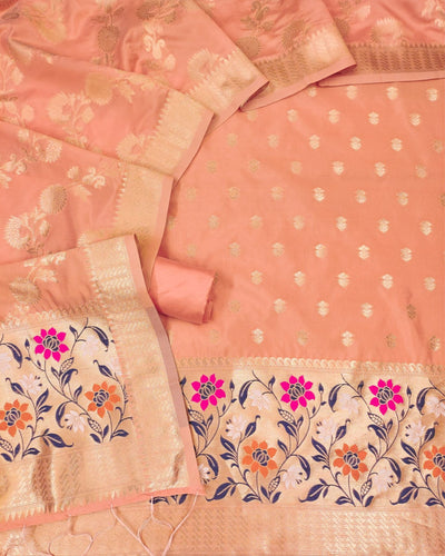 Indiehaat | Banarasi Lichi Silk Brocade Peach Suit