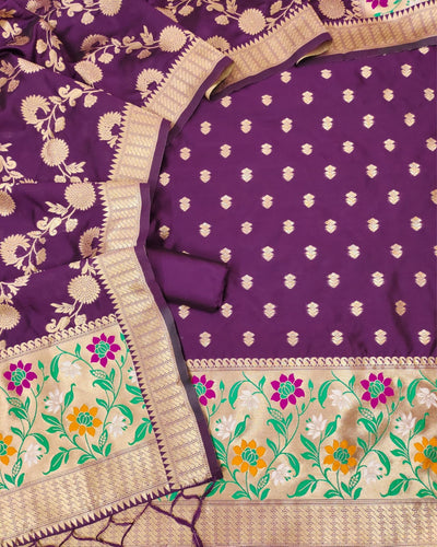 Indiehaat | Banarasi Lichi Silk Brocade Purple Suit