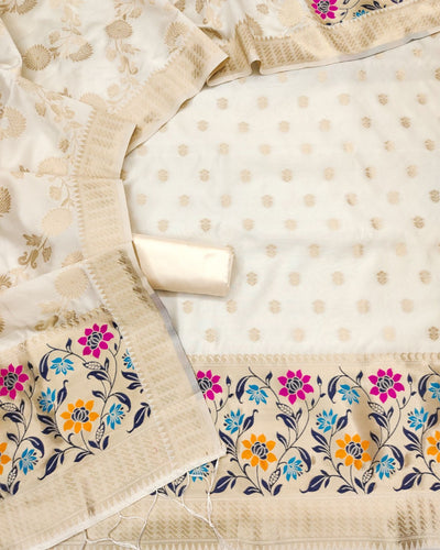 Indiehaat | Banarasi Lichi Silk Brocade White Suit