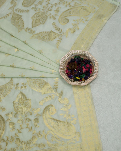 Indiehaat | Banarasi Lichi Silk Brocade White Dupatta