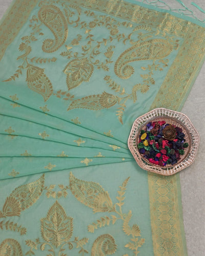 Indiehaat | Banarasi Lichi Silk Brocade Blue Dupatta