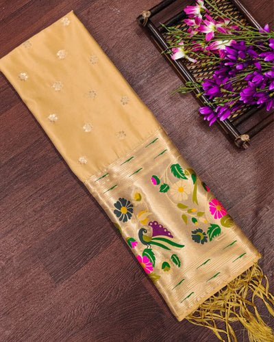 Indiehaat | Banarasi Brocade Lichi Silk Cream Dupatta