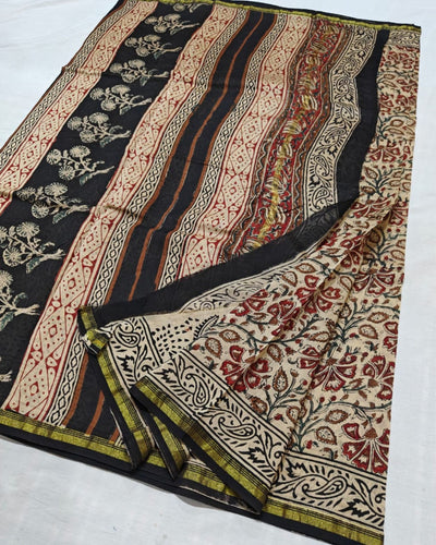 Indiehaat | Chanderi Silk Kalamkari Beige Saree