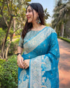 Indiehaat | Organza Floral Rainbow Zari Woven Blue Saree