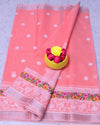 Indiehaat | Kota Doria Pink Saree Embroidery with Running Blouse