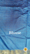 Kota Silk Blue Saree with Running Blouse Zari Border Handcrafted-Indiehaat