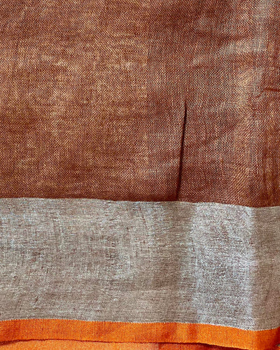 Ethereal Handwoven Pure Linen Brown Saree