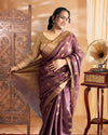 Indiehaat | Banarasi Silk Brown Saree Jaquard Weaving With Running Blouse