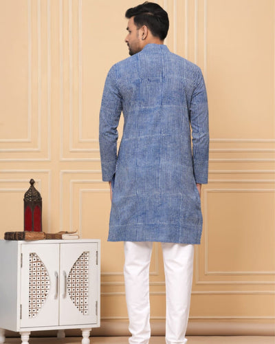 Indiehaat | Royal Reflection BlockPrinted Cotton Kurta Pyjama Clear Blue