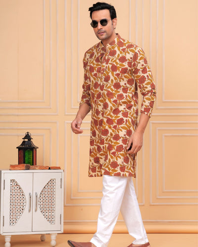 Indiehaat | BlockPrinted Cotton Kurta Pyjama Yellow