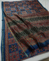 Indiehaat | Chanderi Silk Ajrakh Print Saree Blue