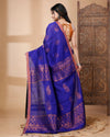 Indiehaat|Matka Silk Blue Saree Jacquard Weaving Running Blouse