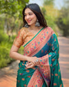 Indiehaat | Muniya Paithani Silk Zari Weaving Green Saree