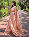 Indiehaat | Organza Meenakari Floral Jaal Zari Woven Peach Saree