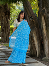 Georgette HandCrafted Tepchi work Blue Saree with Running Blouse-Indiehaat