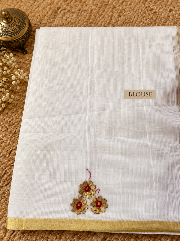 Indiehaat | Kota Cotton Gota Patti Off White Saree