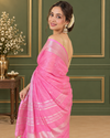 Ethereal Pure Linen Embroidered Handloom Pink Saree