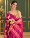 Silkmark Certified Moonga Tussar Silk Saree Purple Color Embroidered with Running Blouse-Indiehaat