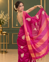 Silkmark Certified Moonga Tussar Silk Saree Purple Color Embroidered with Running Blouse-Indiehaat