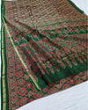 Indiehaat | Chanderi Silk Ajrakh Print Saree Green