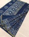 Indiehaat | Indigo Blockprint Pure Chanderi Silk Saree | Elegance in Blue