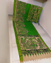 Indiehaat | Mangalagiri Handpainted Silk Saree Green