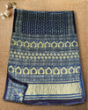 Indiehaat | Ajrakh Blockprint Modal Silk Lagdi Patta Dark Blue Saree