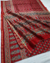 Indiehaat | Chanderi Silk Ajrakh Print Saree Red