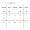 Size chart for IndieHaat products - Men's Kurta