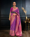 Indiehaat | Banarasi Silk Self Weaving Purple Saree