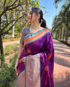 Indiehaat | Soft Silk Contrast Zari Woven Purple Saree