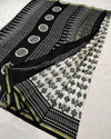 Indiehaat | Blockprint Chanderi Silk Saree in Black & White | Elegant Monochrome Saree