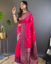 Indiehaat | Soft Silk Contrast Zari Woven Pink Saree