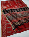 Indiehaat | Chanderi Silk Ajrakh Print Saree Red